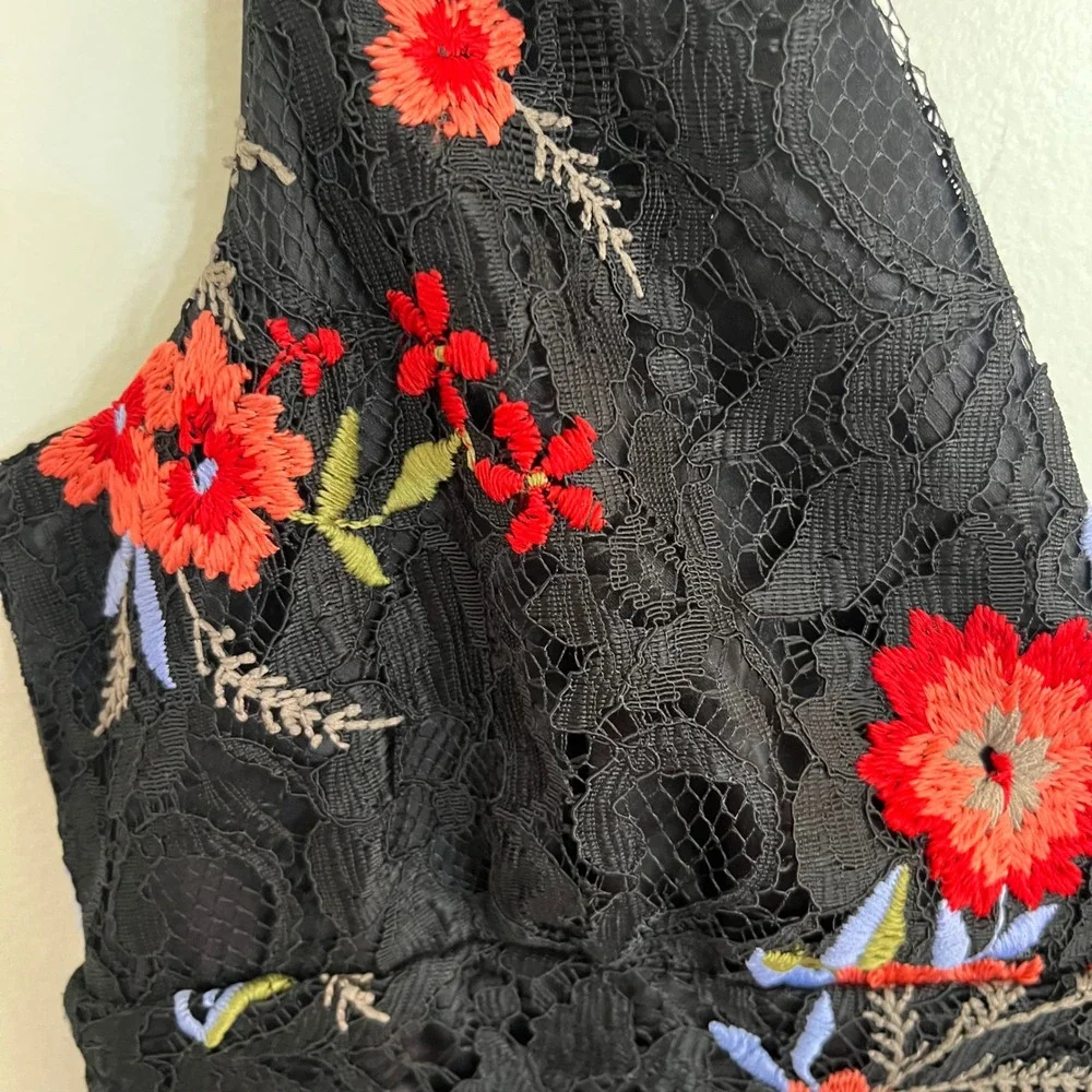 Lovers + Friends Black Floral Embroidered‎ Lace Jumpsuit Wide Leg V-Neck Small